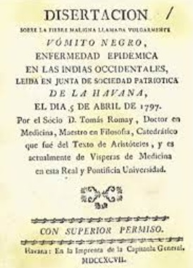 Disertación vómito negro, primer libro científico de Cuba