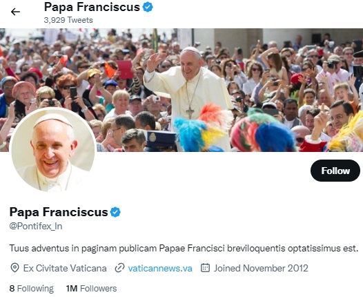 Twitter del Papa en latín con 1 millón de seguidores