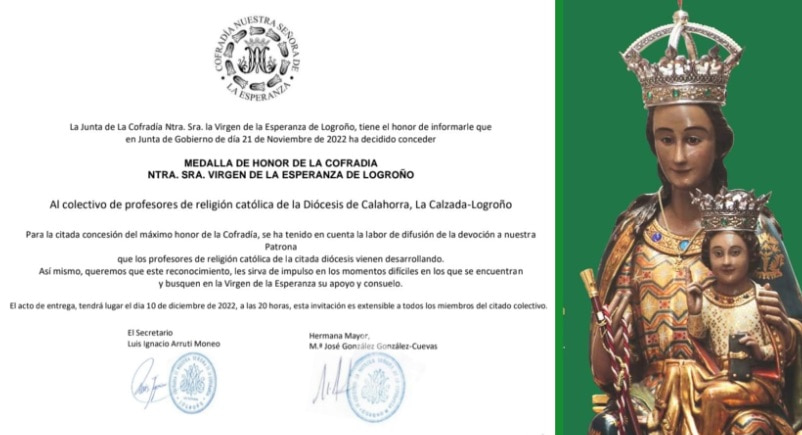 Motivos de la entrega de la Medalla de la Esperanza de Logroño a los profesores de religión de La Rioja