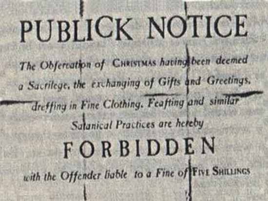 Cartel prohibiendo la Navidad en Boston en 1659.
