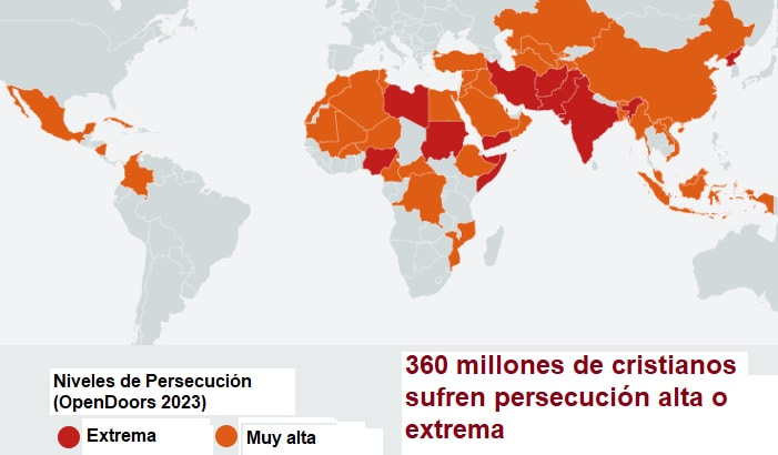 Mapa de países con más persecución a cristianos en 2023 según Open Doors