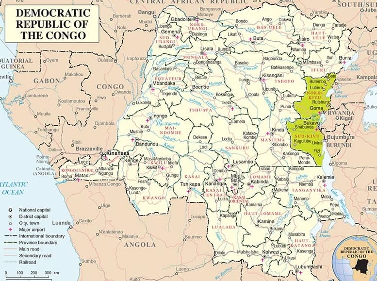 Mapa del Congo y las provincias de Kivu