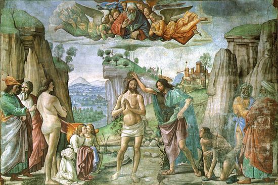 'Bautismo de Cristo' (1490), de Domenico Ghirlandaio, fresco en la Capilla de los Tornabuoni en la basílica de Santa María Novella de Florencia.