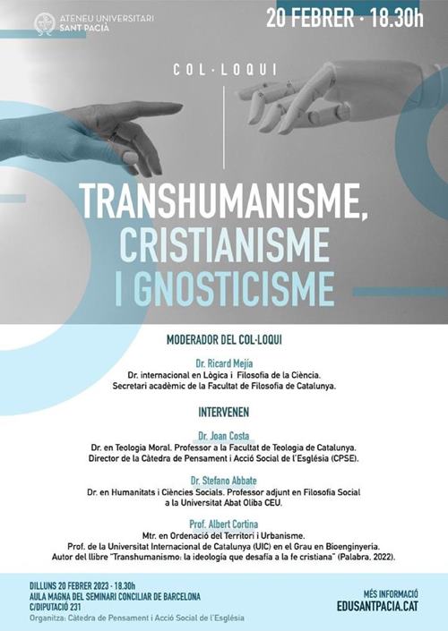 Anuncio de un coloquio sobre el transhumanismo en el seminario de Barcelona.