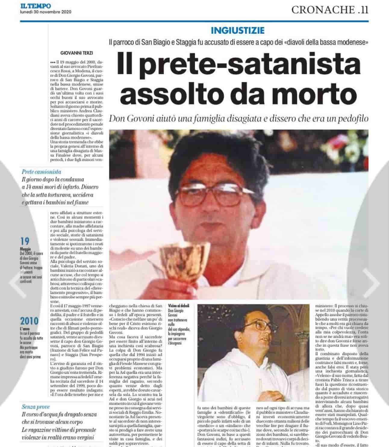 En 2020 aún recordaban al padre Giorgio Govoni, injustamente acusado de  jefe satanista pederasta