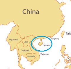 Hainan en el mapa de China