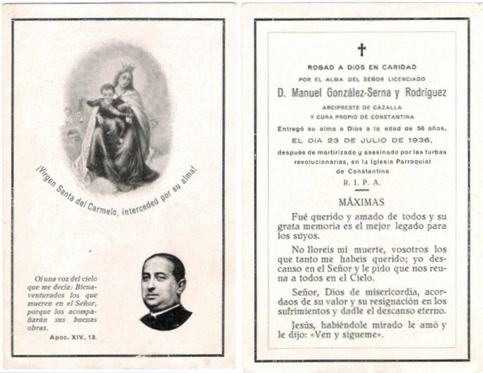 Esquela del sacerdote Manuel González-Serna y Rodríguez, mártir. 