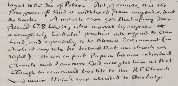 Carta de Tolkien de 1969 en la que dice que CS Lewis era Papa de su propia denominación