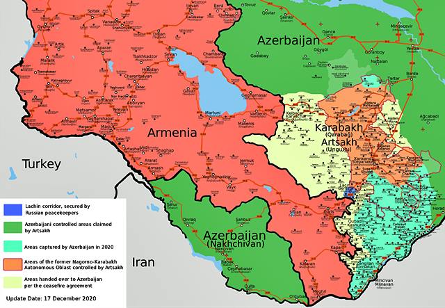 Mapa de Nagorno-Karabaj y países circundantes.