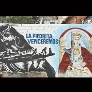 Mural con Cristo y María con rifles en Venezuela