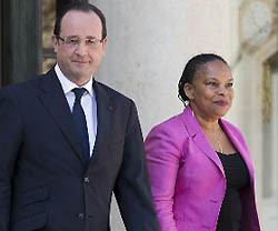 El presidente Franois Hollande y la ministra de Justicia, Christiane Taubira, principales impulsores de la ley.