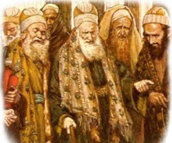 Un grupo de fariseos con algunos escribas.