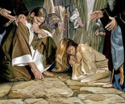 Los fariseos le traen una mujer sorprendida en adulterio