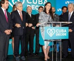 Rosa María Payá con los expresidentes que apoyan el proyecto Cuba Decide