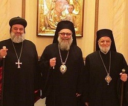 De izquierda a derecha, el Patriarca siro-ortodoxo, el greco-ortodoxo y el greco-católico de Damasco
