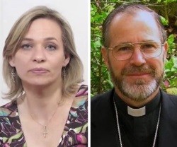 Carolina Goic, presidenta de la Democracia Cristiana chilena, y el obispo Bastres, de Punta Arenas