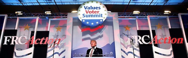 Donald Trump intervino a principios de septiembre en la Cumbre de Votantes con Valores.
