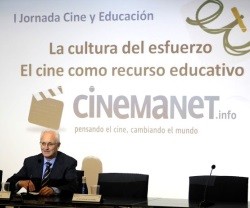 Daniel Arasa, durante uno de los actos de CinemaNet, en este acso sobre cine y educación