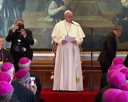 El Papa, durante su discurso ante los obispos colombianos