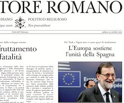 El diario vaticano da un lugar preferente al apoyo recibido por Rajoy en la cumbre de Bruselas.