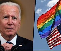 Joe Biden con bandera gay y de EEUU