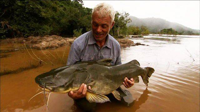 Jeremy Wade, del programa de TV Monstruos de Río, con un pez gato del Nilo... en Jerusalén los comían aunque Levítico lo prohibía