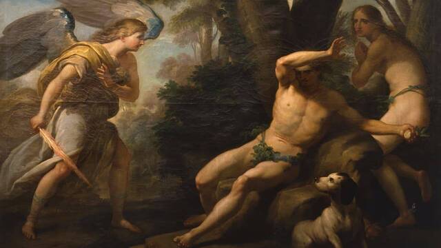 Adán y Eva, expulsados del Paraíso. Cuadro de Luis González Velázquez.
