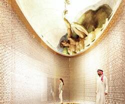 Pabellón vaticano en la Expo Dubai 2020, con la Creación del Hombre, vista por Miguel Ángel