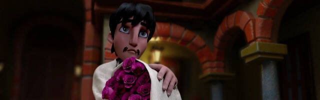 San Juan Diego con rosas de Castilla en el invierno mexicano en la película Tepeyac