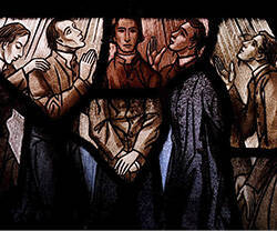 Vidriera en la catedral de Shreveport con los cinco sacerdotes