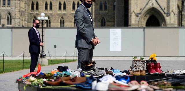 Trudeau en un acto recordando los niños fallecidos en las escuelas residenciales canadienses