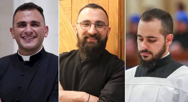 De izquierda a derecha: Basel Baransi, Abdallah Dababneh y Yousef Ibrahim, seminaristas del Patriarcado Latino de Jerusalén / Fotos: PLJ