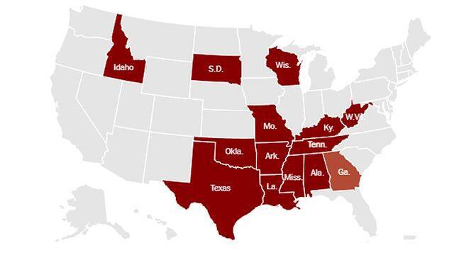 Mapa de Estados Unidos que indica los estados sin aborto.