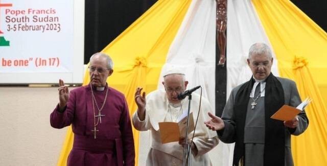 Oración ecuménica en Juba del Papa con el Primado anglicano y el Moderador presbiteriano escocés