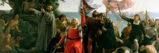 Primer desembarco de Cristóbal Colón en América (1862), un cuadro de Dióscoro Teófilo Puebla Tolín