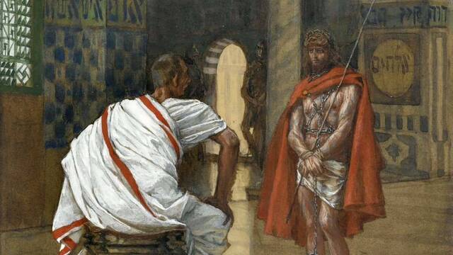 Jesús comparece ante Pilatos por segunda vez, cuadro de Tissot.