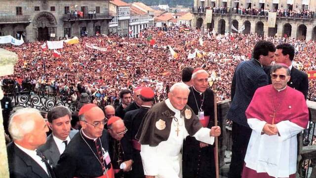 Juan Pablo II en la Plaza del Obradoiro durante la JMJ de 1989.