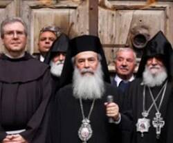 Líderes católicos, ortodoxos, armenios y de otras iglesias ante el Santo Sepulcro en 2018