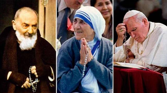 El Padre Pío, la Madre Teresa, Juan Pablo II: tres santos contemporáneos que han sido grandes devotos del Rosario.