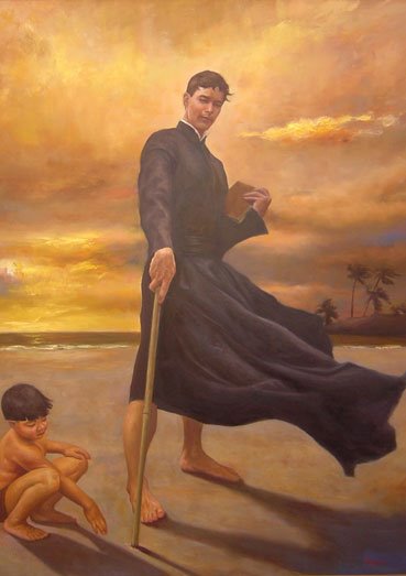 José de Anchieta escribe un himno a la Virgen en la arena de la playa en Brasil