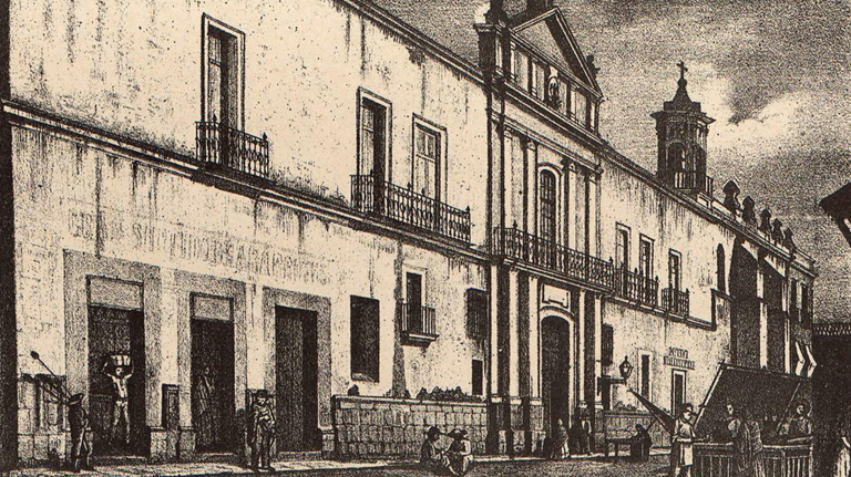 La universidad de México según un grabado de la época.