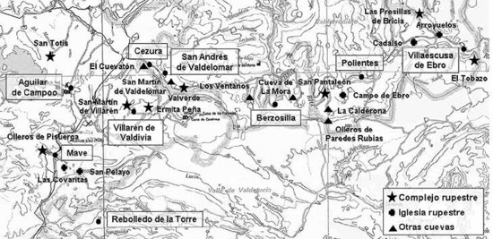 Plano de iglesias rupestres de Cantabria.
